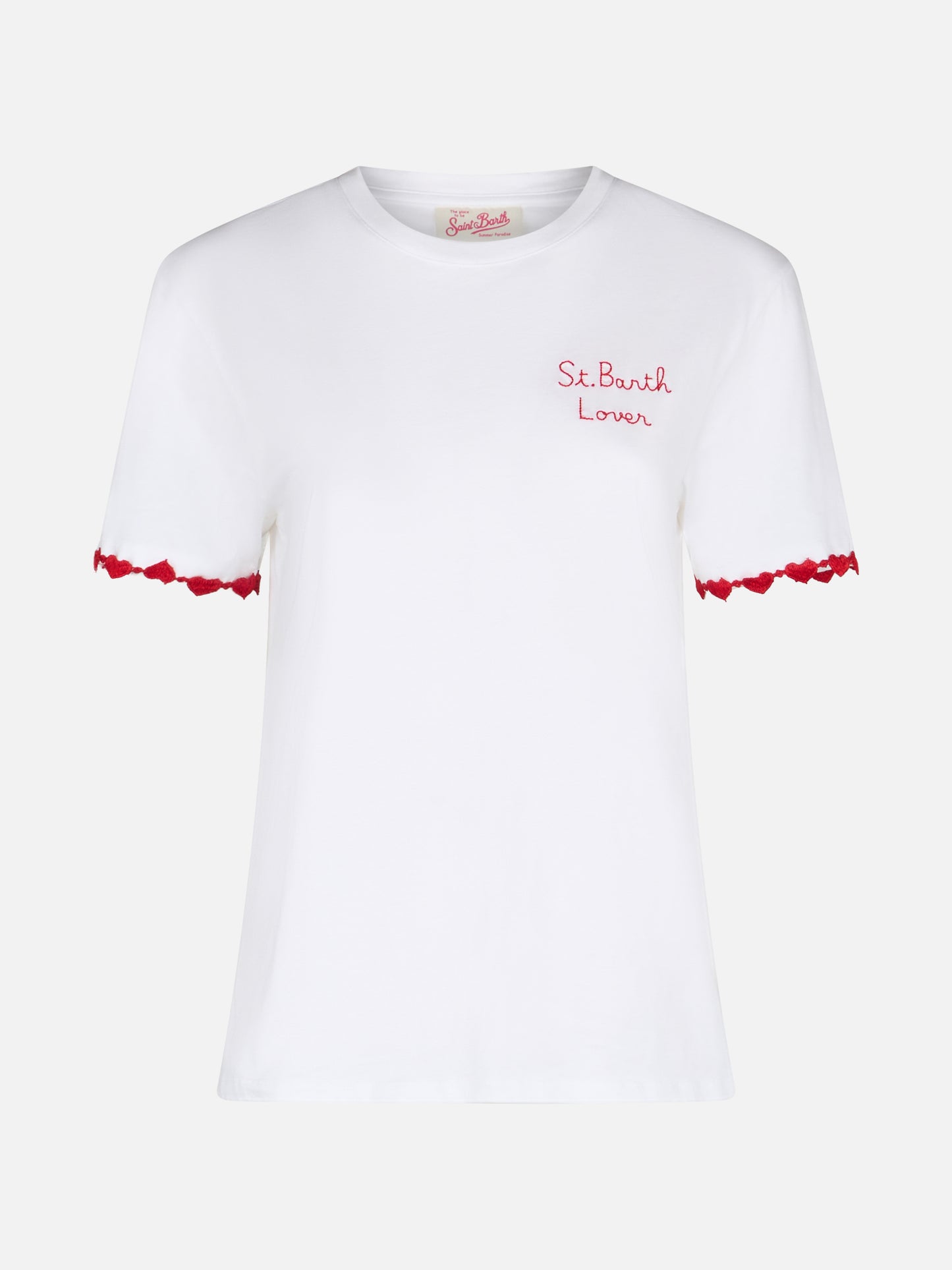 Woman cotton jersey crewneck t-shirt Emilie with St. Barth Lover embroidery - MC2 Saint Barth