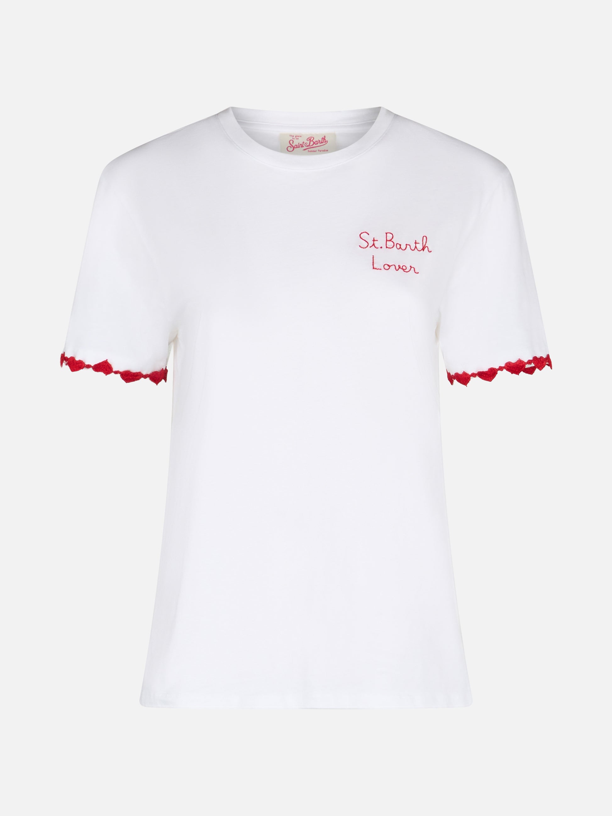 Woman cotton jersey crewneck t-shirt Emilie with St. Barth Lover embroidery - MC2 Saint Barth