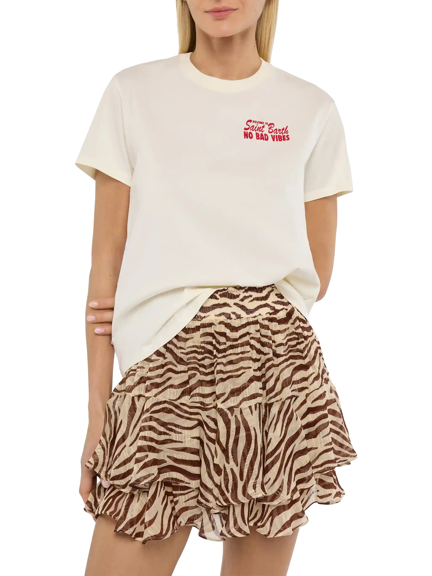 Emilie cotton t-shirt with No Bad Vibes print - MC2 Saint Barth