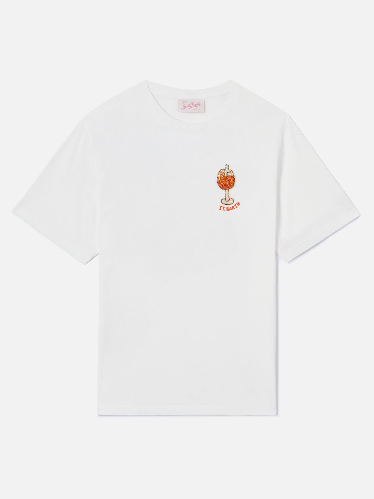 White Emilie T-shirt with cocktail bead embroidery