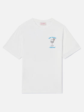 White Emilie T-shirt with Gin Tonic Addicted embroidery and rhinestones