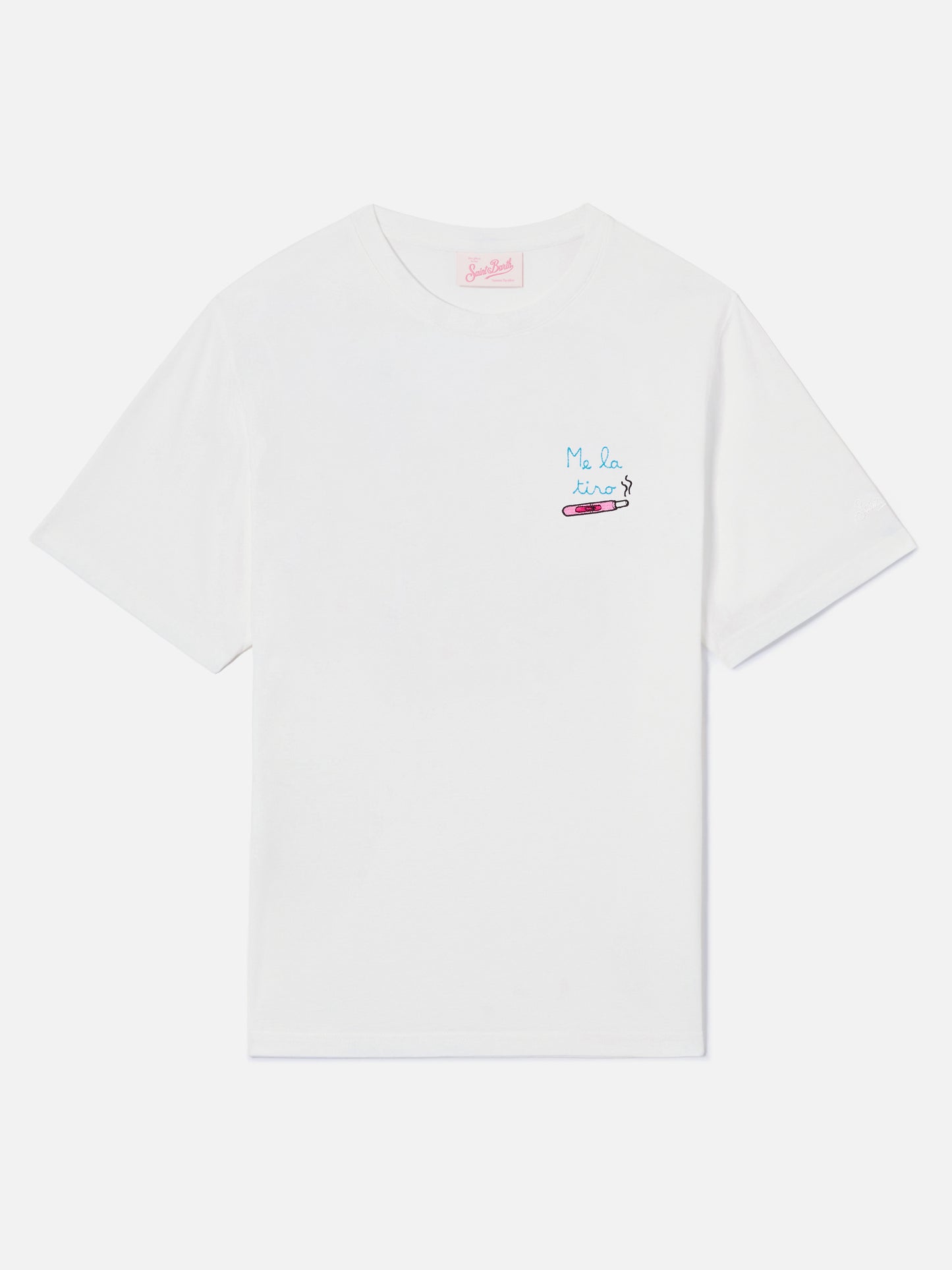 Weißes Emilie T-Shirt mit Me la tiro-Stickerei 