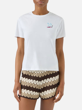 Weißes Emilie T-Shirt mit Me la tiro-Stickerei 