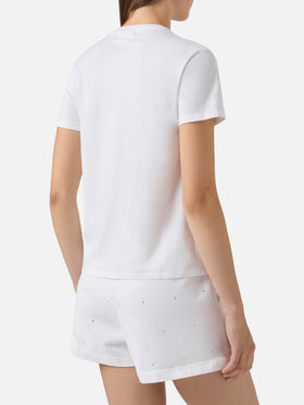 T-shirt Emilie blanc avec broderie I Love Tennis et strass 