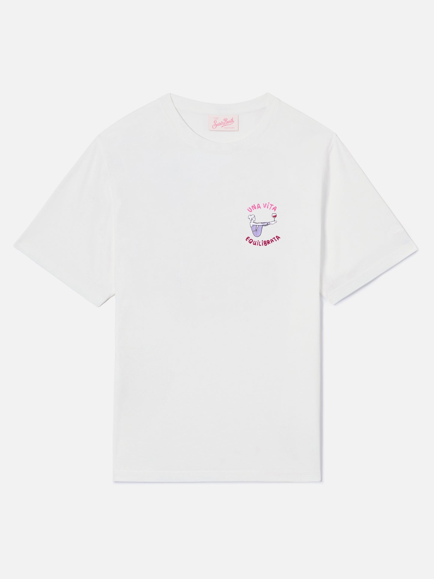 White Emilie T-shirt with Una vita equilibrata embroidery