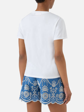 White Emilie T-shirt with Una vita equilibrata embroidery