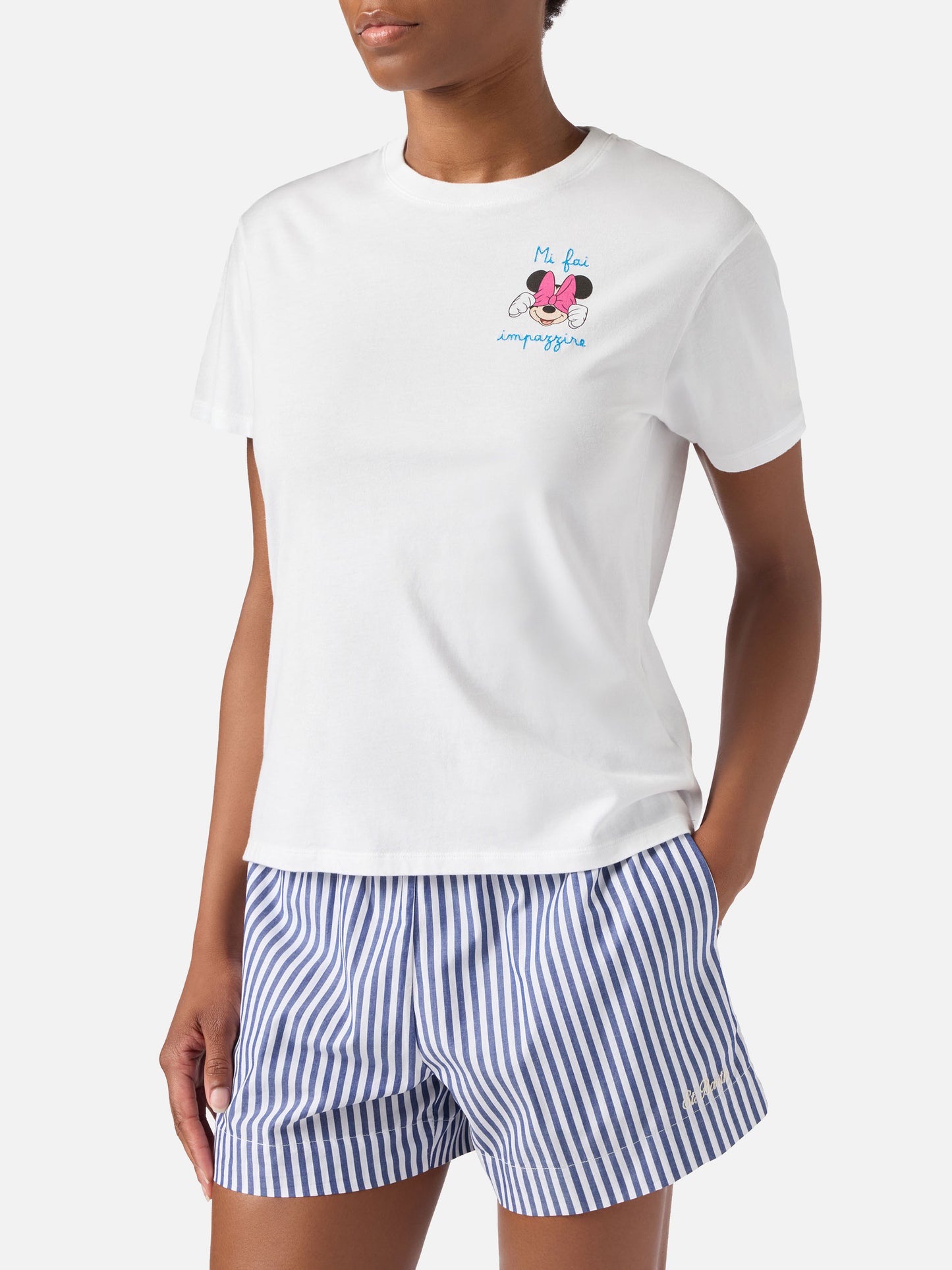 T-shirt Emilie rose avec imprimé Minnie et broderie Mi fai impazzire | Édition spéciale 