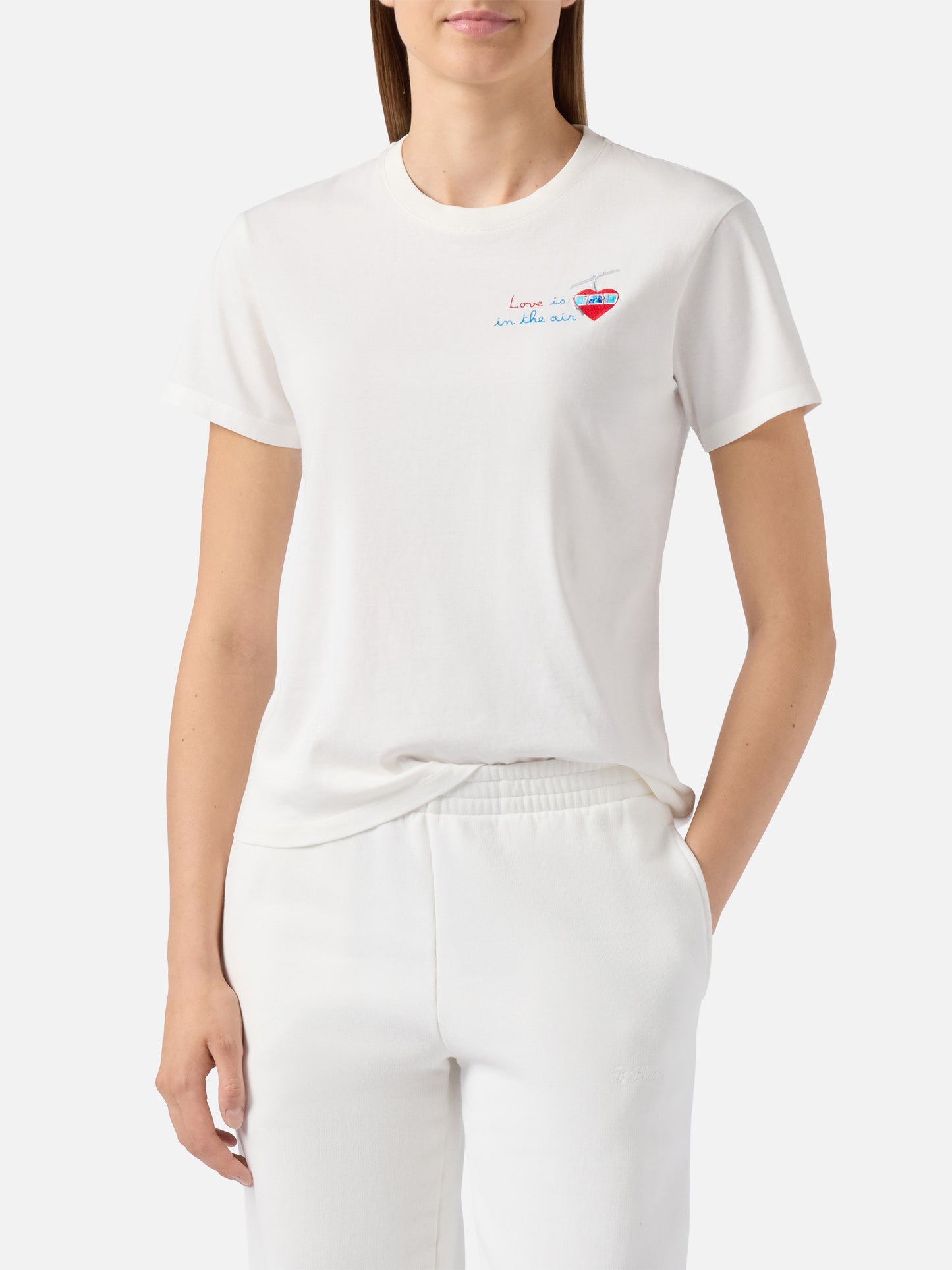 Emilie cotton T-shirt in white with Love is in the air embroidery