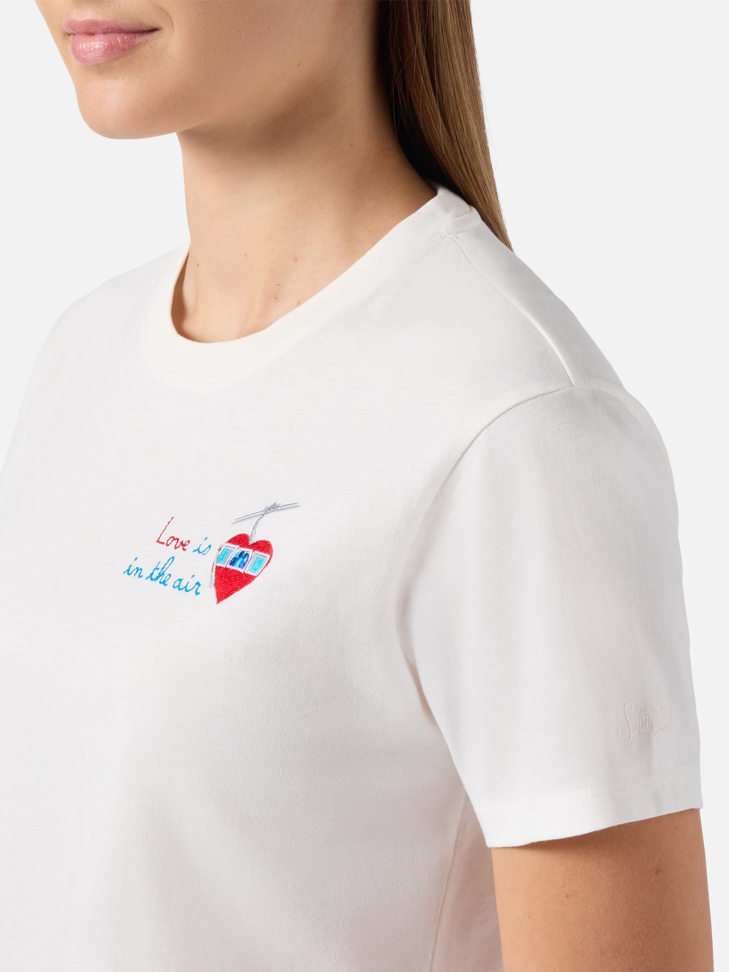Emilie cotton T-shirt in white with Love is in the air embroidery