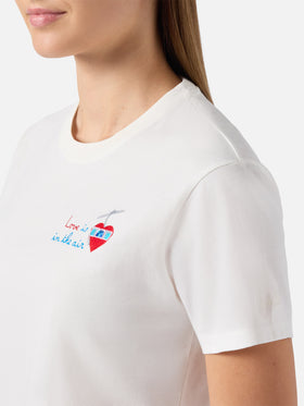 Emilie cotton T-shirt in white with Love is in the air embroidery