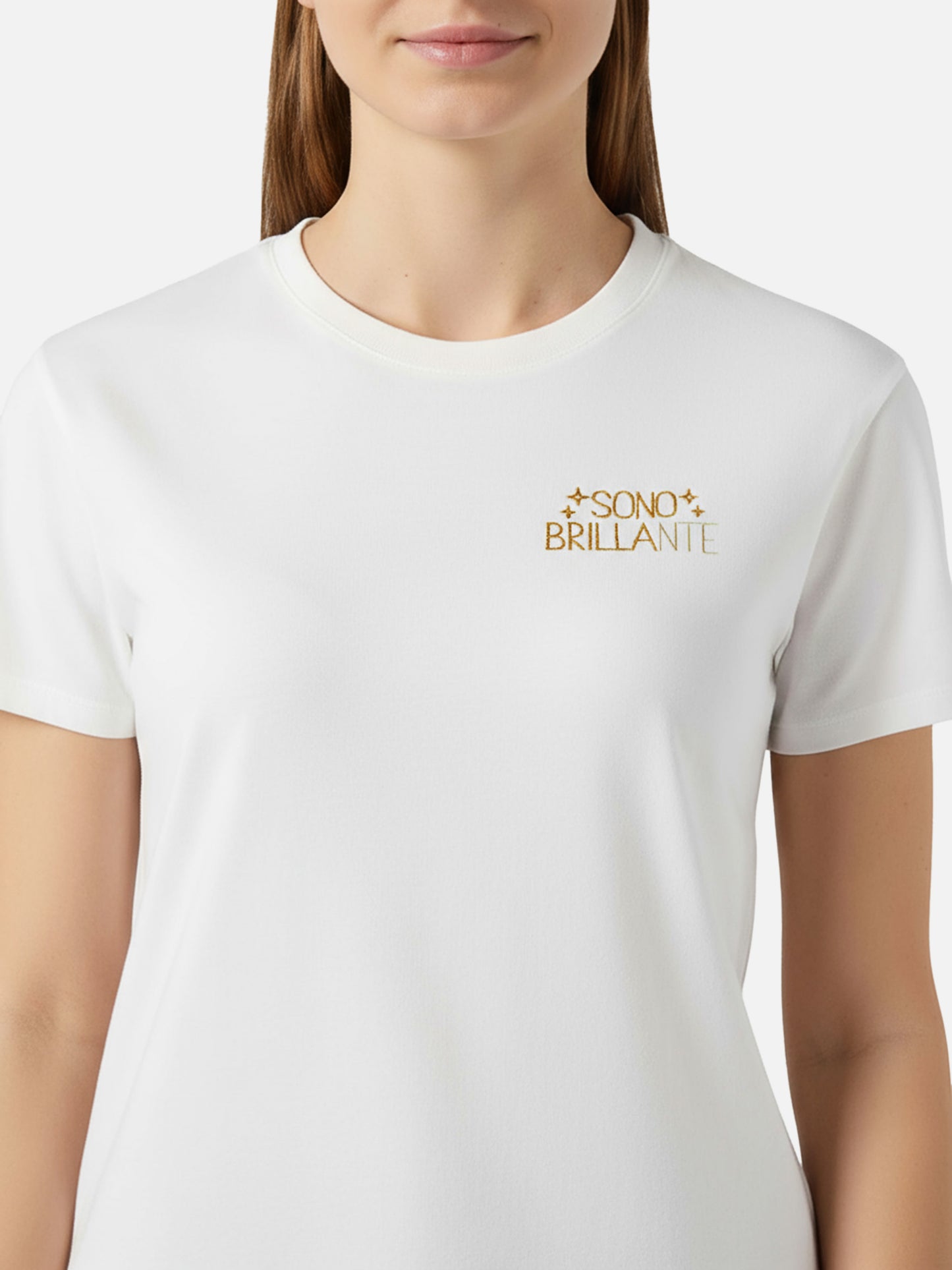 T-shirt Emilie in cotone bianco con ricamo lurex Sono Brillante