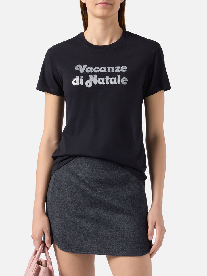 T-shirt Emilie in cotone nero con applicazione glitter Vacanze di Natale | VACANZE DI NATALE SPECIAL EDITION