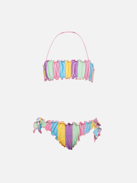 Mädchen-Frottee-Bandeau-Bikini Emy mit klassischem Streifenprint 