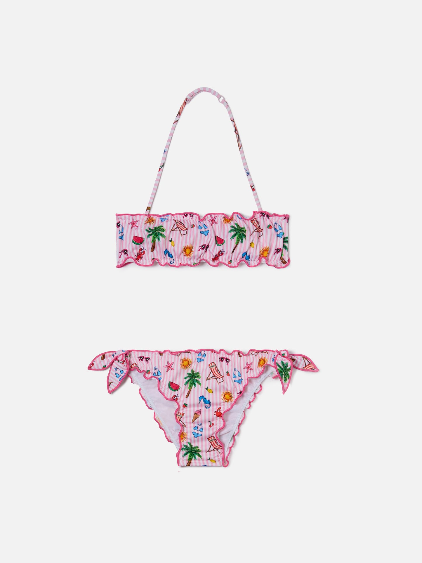 Emy white and pink striped Funny print bikini