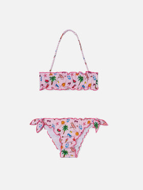 Emy white and pink striped Funny print bikini