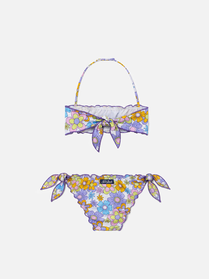 Mädchen-Bandeau-Bikini mit mehrfarbigem Blumenprint 