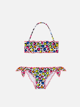 Bikini bandeau fille à imprimé léopard 