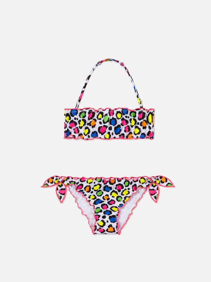 Mädchen-Bandeau-Bikini mit Leopardenmuster 