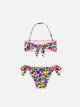 Bikini bandeau fille à imprimé léopard 
