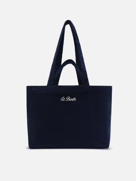 Navy blue Essential corduroy tote bag with logo embroidery