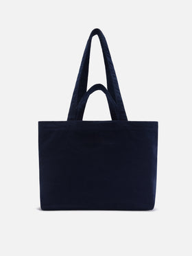 Navy blue Essential corduroy tote bag with logo embroidery
