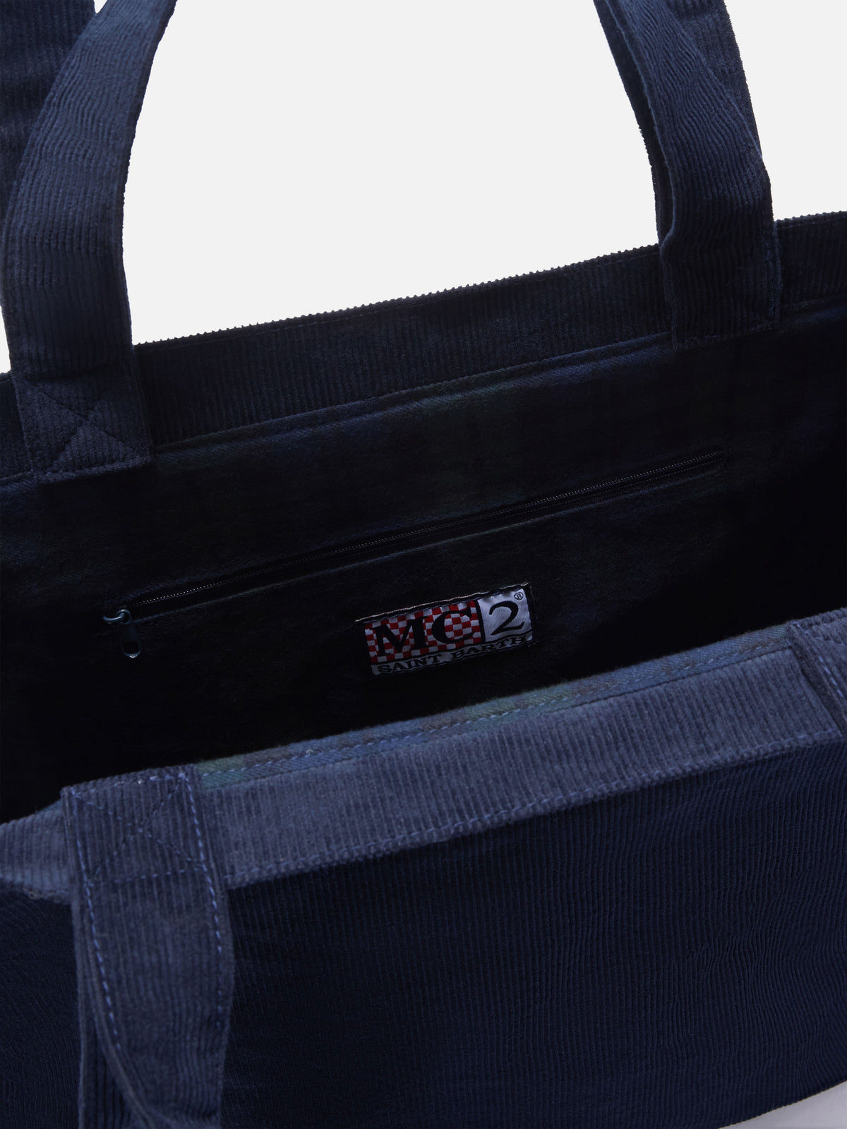 Navy blue Essential corduroy tote bag with logo embroidery