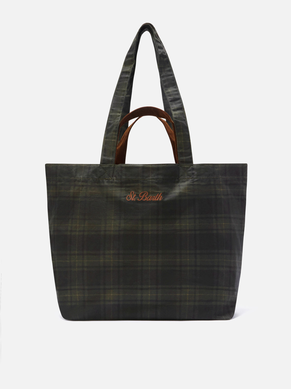 Essential waxed tote bag with tartan pattern