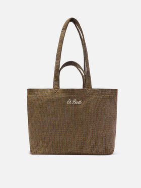 Beige Essential Wollmischungs-tote-Tasche mit Hahnentrittmuster 