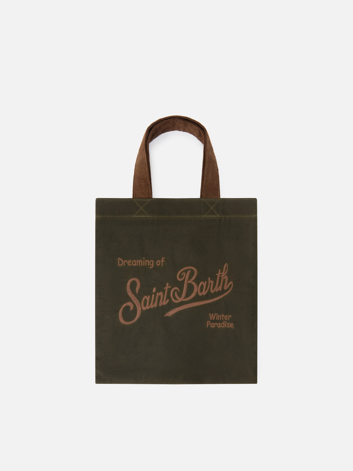 Sac Mini Essential ciré vert militaire tote avec logo brodé 