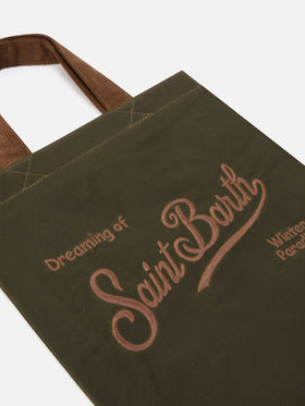 Sac Mini Essential ciré vert militaire tote avec logo brodé 