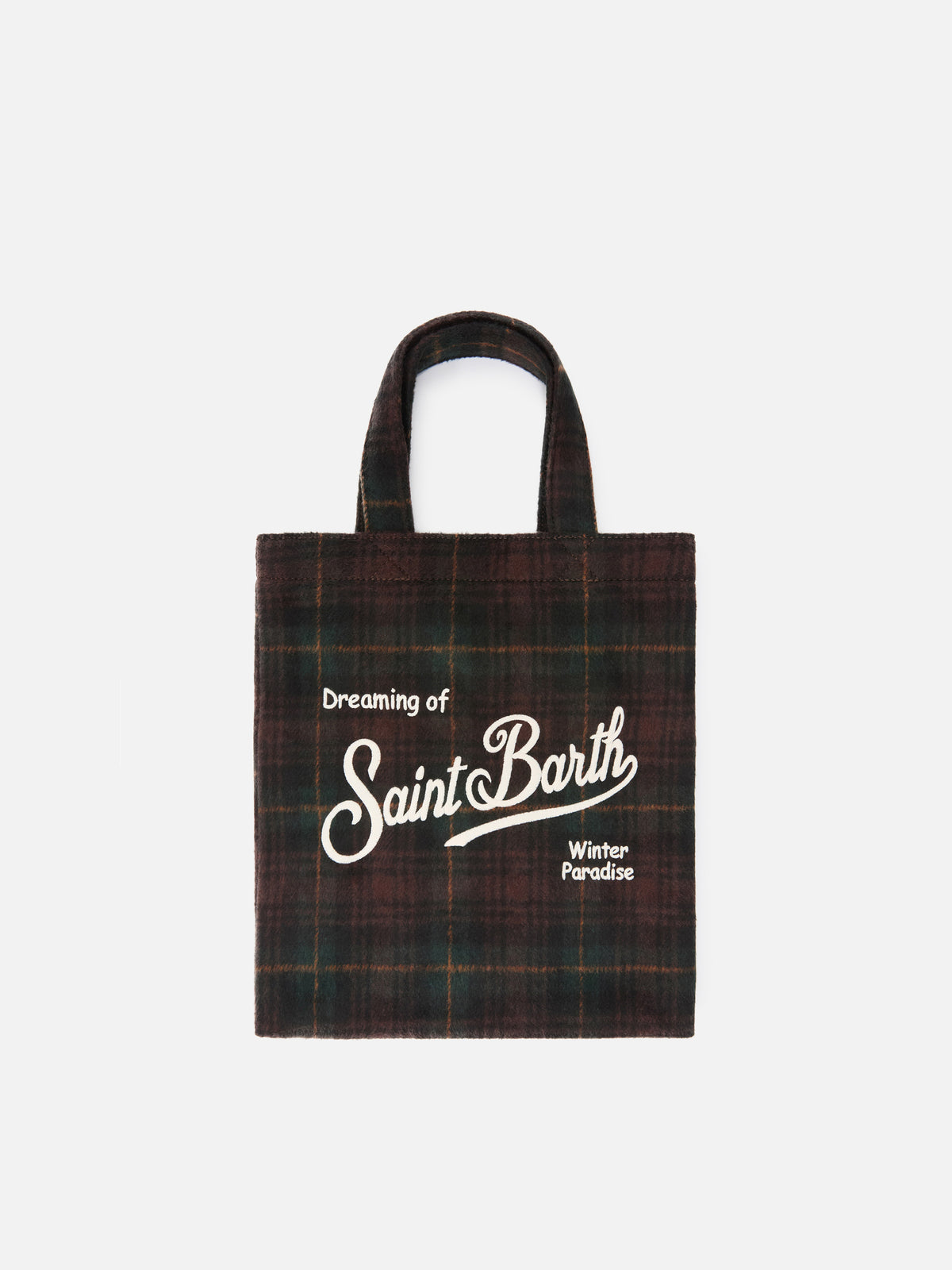 Mini Essential wool blend tote bag with tartan pattern