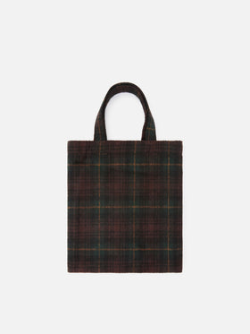 Mini Essential wool blend tote bag with tartan pattern