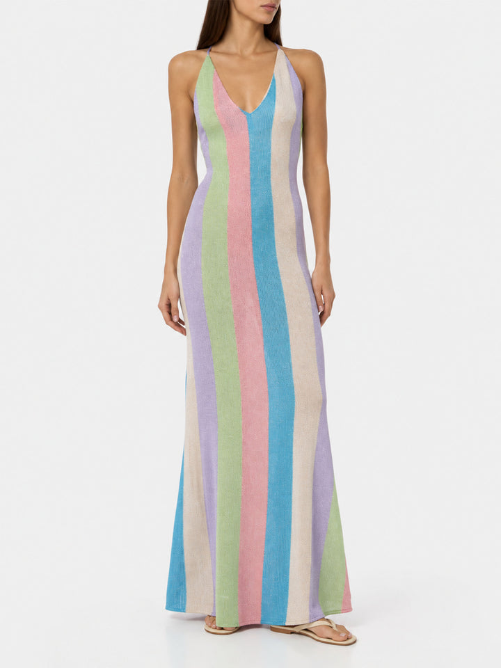 Vestido largo Eydis de raschel a rayas 