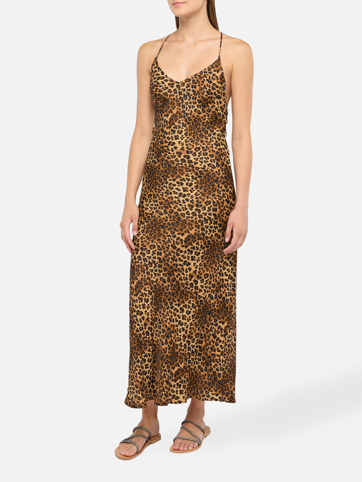 Eydis satin slip dress with animalier print