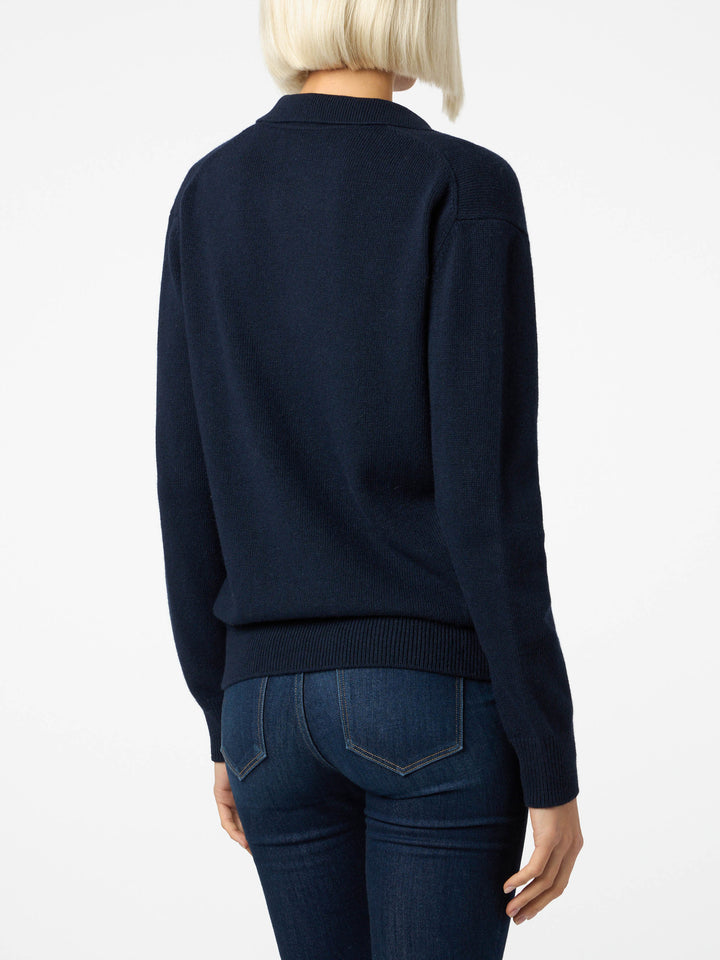 Woman navy blue cashmere blend sweater Eze with polo collar - MC2 Saint Barth