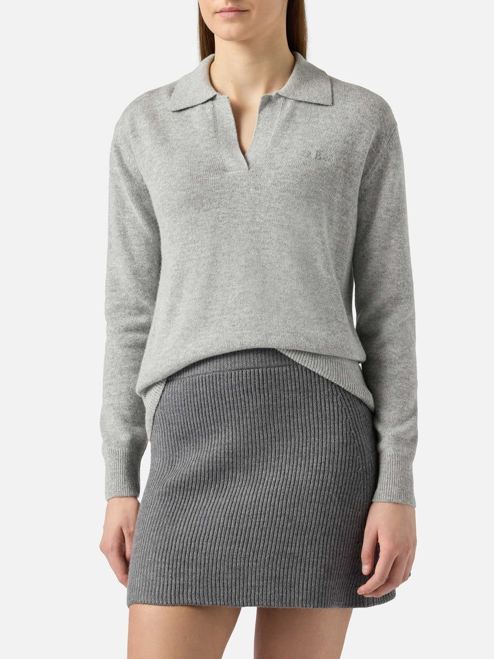 Maglione da donna grigio mélange Eze con collo polo