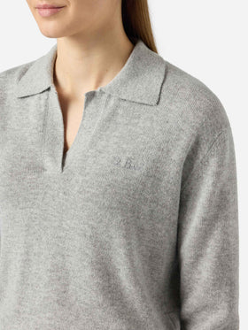 Woman mélange grey sweater Eze with polo collar