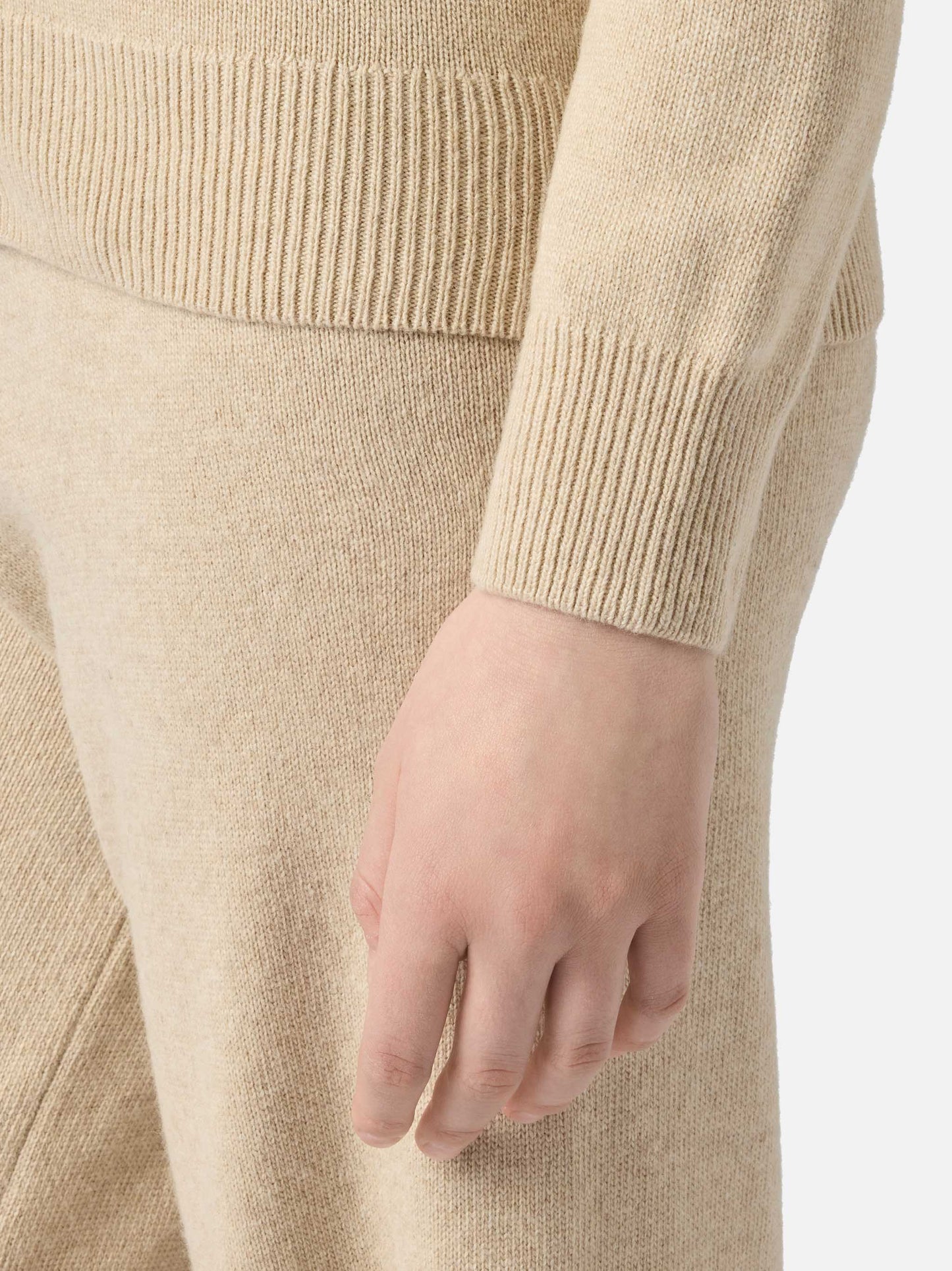 Beigefarbener Damenpullover Eze aus Kaschmirmischung mit Polokragen