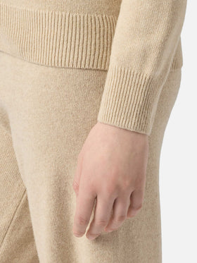 Beigefarbener Damenpullover Eze aus Kaschmirmischung mit Polokragen