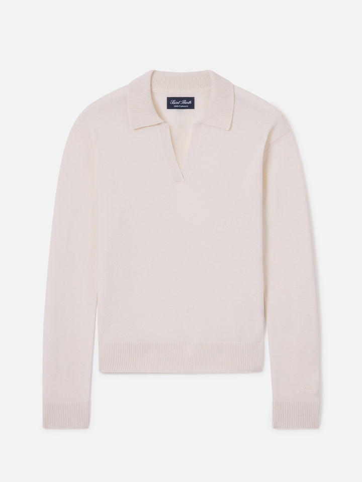 Polo de punto de cashmere Eze en blanco roto 