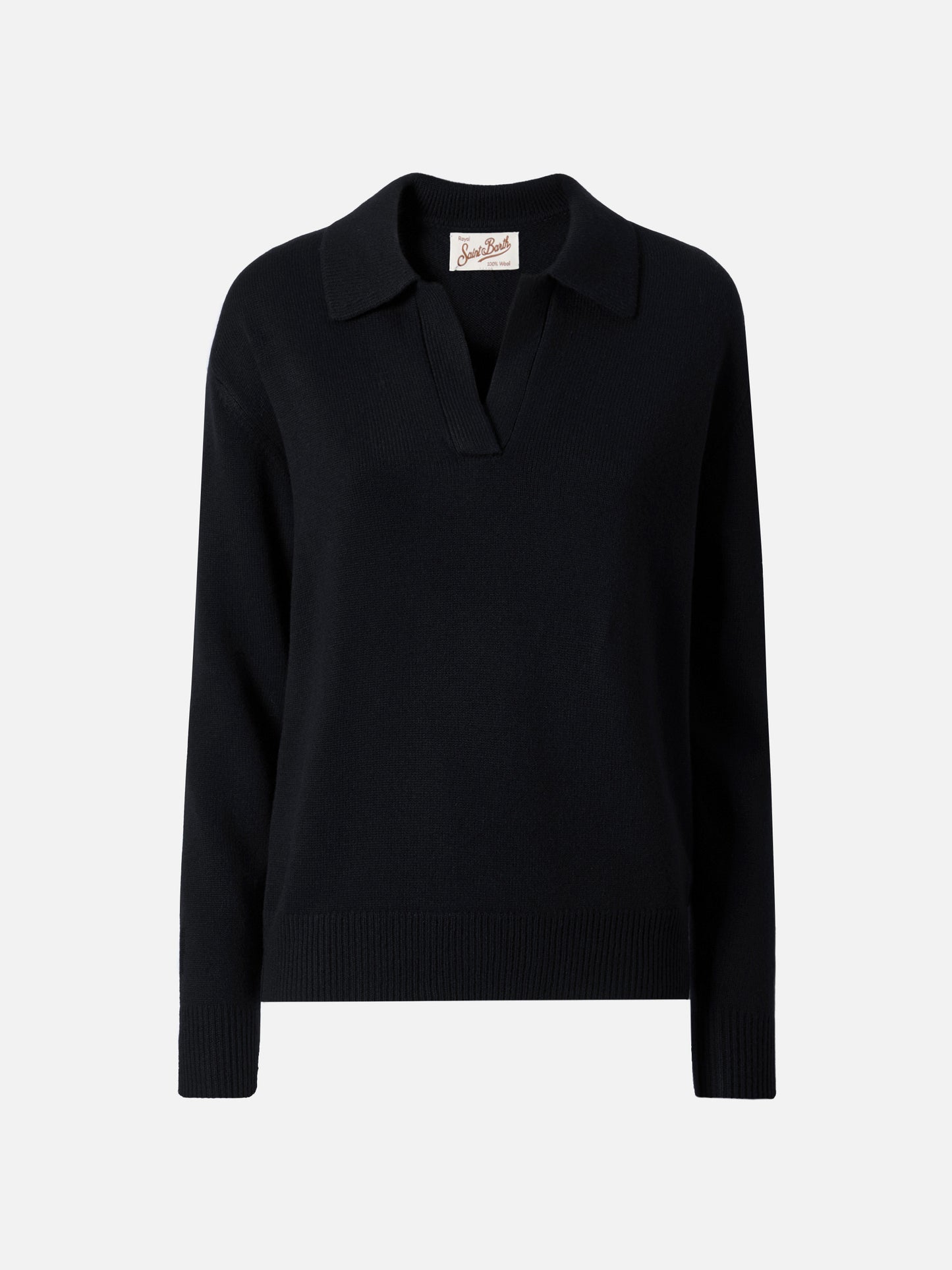 Black Eze wool sweater with polo collar