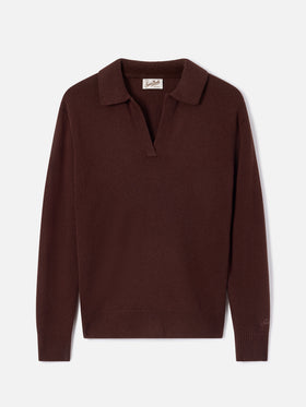 Maglia Eze marrone in lana con collo polo