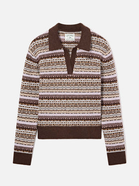 Punto con cuello polo en mezcla de lana con motivo Fair Isle 