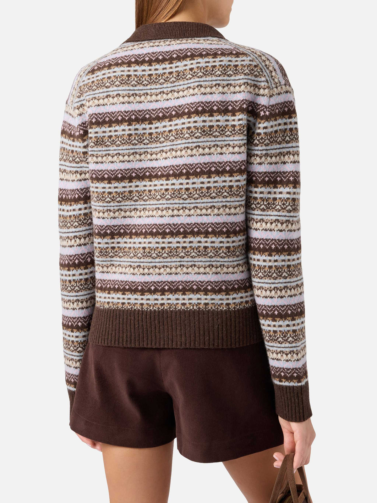 Strickmodell mit Polokragen aus Eze-Wollmischung mit Fair-Isle-Muster 