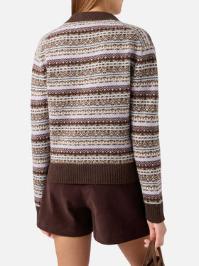 Strickmodell mit Polokragen aus Eze-Wollmischung mit Fair-Isle-Muster 