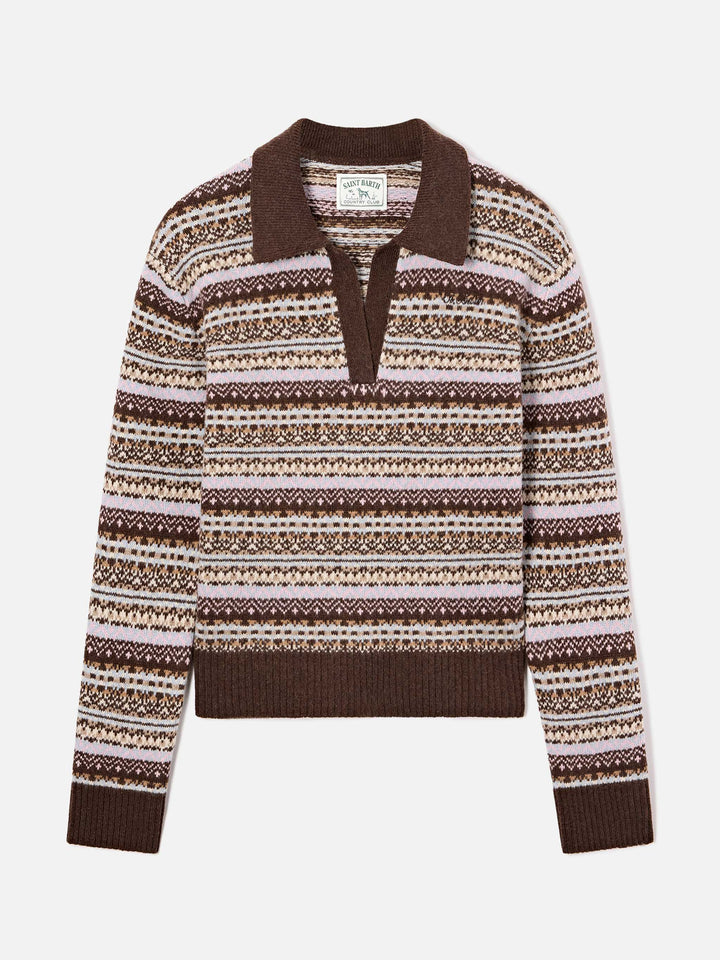 Maglia Eze in misto lana con collo polo e motivo fair isle
