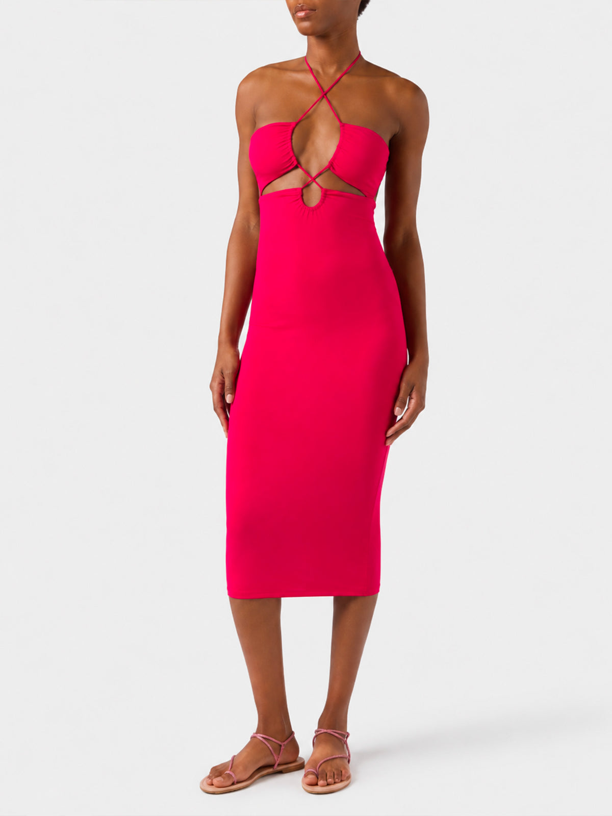 Fuchsiafarbenes Longuette-Kleid mit Cut-out Farah 