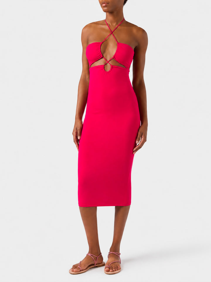 Fuchsiafarbenes Longuette-Kleid mit Cut-out Farah 