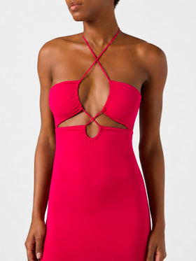 Fuchsiafarbenes Longuette-Kleid mit Cut-out Farah 