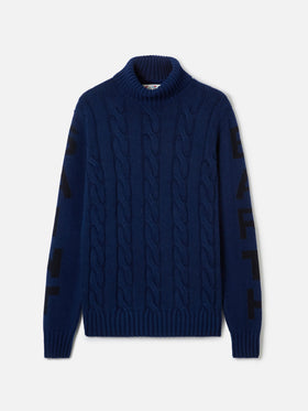 Schwarzer Rollkragenpullover mit Zopfmuster für Herren Fisherman